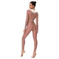thumbnail image 2 of Hansber Women's Rhinestone Long Sleeve Gymnastics Leotard Ballet Dance Unitard Full Bodysuit Figure Ice Skating Jumpsuit Coffee L, 2 of 5