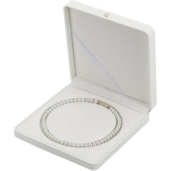 Leather Pearl Beaded Necklace Packaging Box - 18.8x18.8x3.7cm/7.4x7.4x1.46inch Luxury White Square Jewelry Gift Box Velvet Interior Storage Boxes for Necklace Storage Presentation