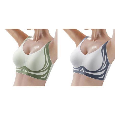 Lojoutye 2 Pack(Blue 1PCS & Green 1PCS) Multipack Small Bra Women s Wireless Bra with Sports Bras Women Seamless Smooth Comfort Wirefree Bra Womens T-Shirt Bra