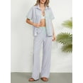 thumbnail image 6 of JYYYBF Women Striped Pajama Set, Short Sleeve Button Closure Shirt with Pants Sleepwear Loungewear, 6 of 8