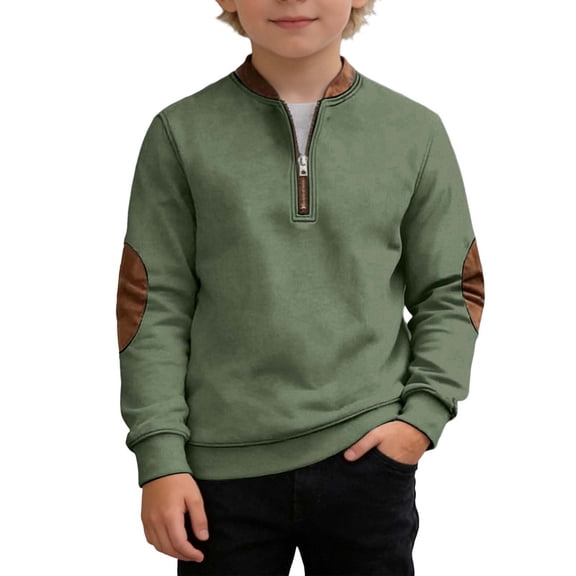 SGMVNU Sweatshirt for Boys Long Sleeve Shirts Kids Quarter Zip Casual Pullover Shirt Outdoor Fall Clothes for Teen Boy for Age 16-17 Years, Light Green