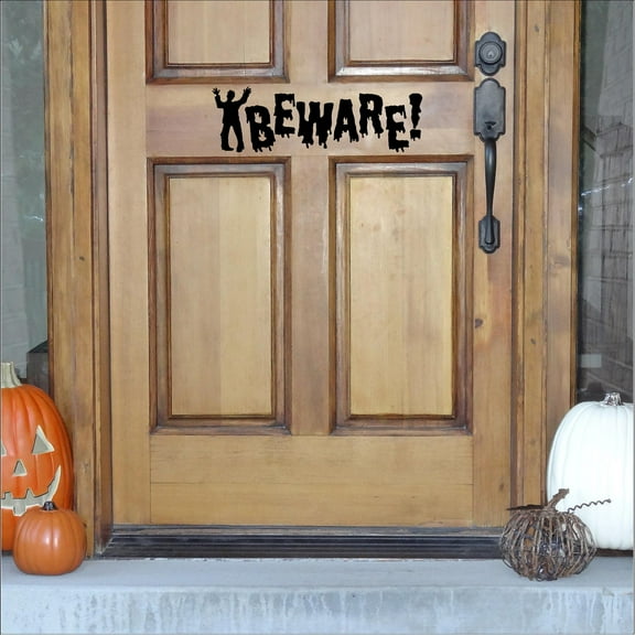 Halloween Beware! with Monster Scary Font Vinyl Lettering Wall Decal Spooky Decor Decals Size: 6"H x 20"L - Color: Black