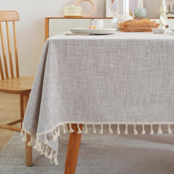 78x55in Light Brown Waterproof Cotton Linen Farmhouse Tablecloth