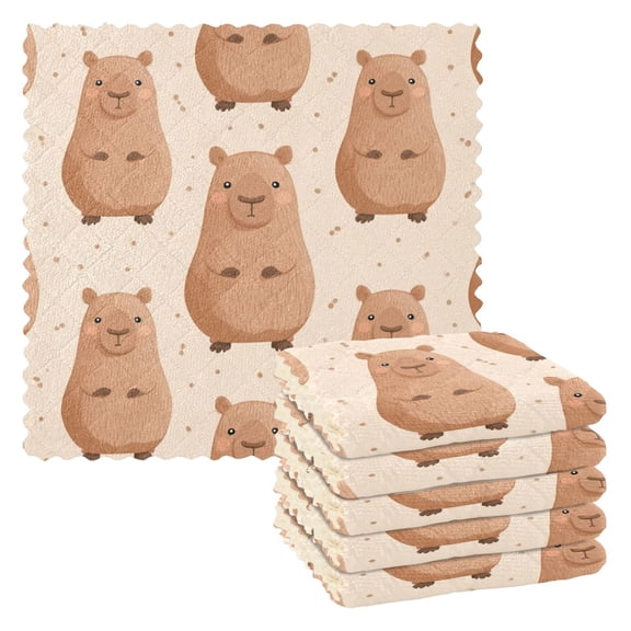 6 Pieces of Kitchen Towels 11x11Inch Kitchen Dish Cloths Kitchen Dish Towels Reuseable Cleaning Cloths Capibara Cute
