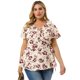 thumbnail image 4 of Women's Plus Size Tops Ruffle Neck Floral Print Bell Sleeve Wrap Tie Waist Boho Peplum Blouse Beige 4X, 4 of 7