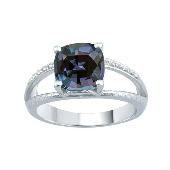 Sterling Silver with Color Changing Alexandrite and Natural White Topaz Split-Shank Cocktail Ring