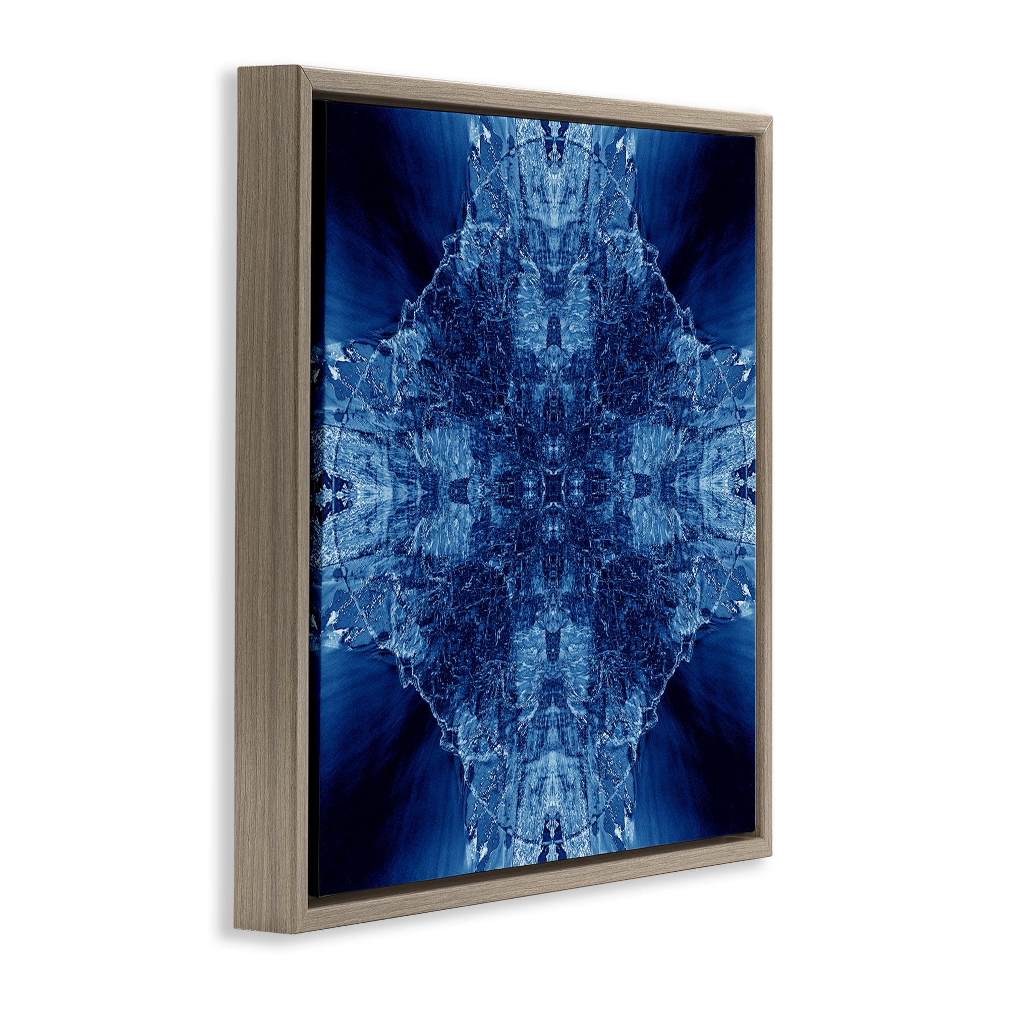 Stupell Industries Blue Balanced Tie Dye Abstract Painting Brown Floater Framed Canvas Art Print Wall Art, 25 x 25