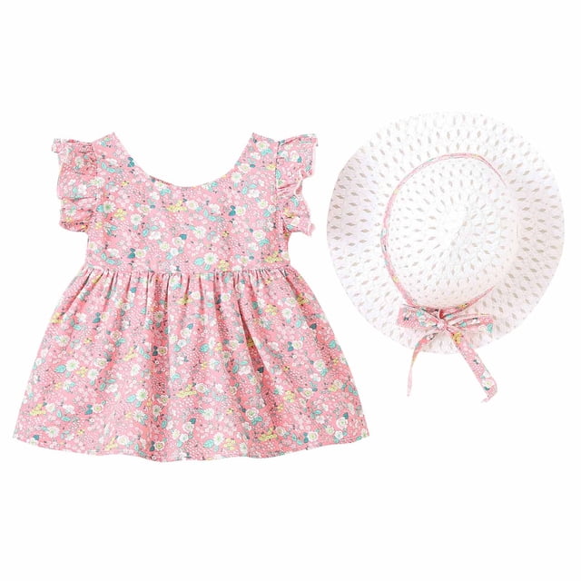 Rbaofujie Vêtements pour Bébé Fillette Robe à Manches Courtes Décontractée Printemps Été Pâques Tenue de Jeu Robe Taille 12M-2 Ans Robe de Plage