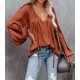 thumbnail image 2 of Blusa LAMISSCHE sexy para mujer con cuello en V profundo y manga linterna, 2 of 5