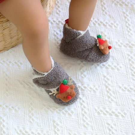 

High Quality! 0-18M Infant Fleece Snow Boots for Baby Boy Girl Christmas Shoes Santa Claus ReindeerToddler Plush (Gray)