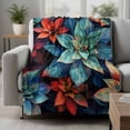 thumbnail image 2 of Teal Red Succulent Blanket Soft Cozy Warm Throw Blanket for Couch, Plush Fuzzy Flannel Fleece Blankets for Sofa, Modern Vintage Bottom Leaves Bed Blankets Lightweight Gifts for Women, 50"x80", 2 of 9