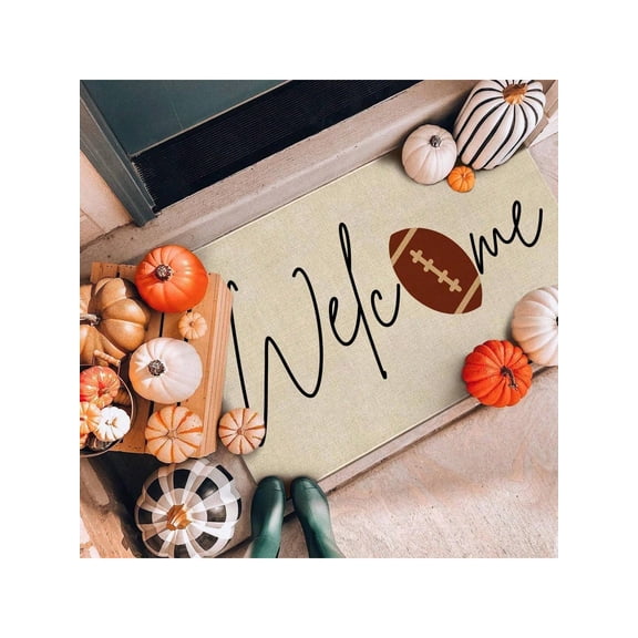 Fall Football Welcome Doormat 50×80cm, Non-Slip Absorbent Front Door Mat for Thanksgiving Autumn Home Decor