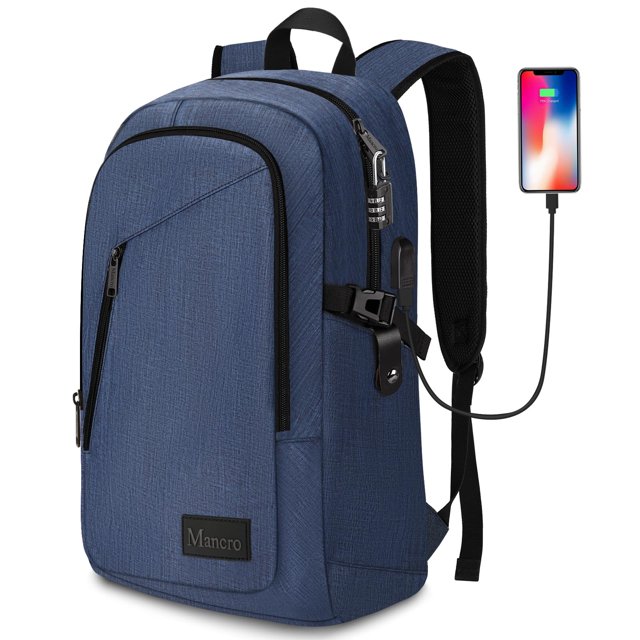 Mochila para portátil Mancro de 15.6 pulgadas resistente al agua con puerto USB