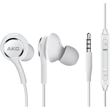 OEM InEar Earbuds Stereo Headphones for ZTE Avid Plus Plus Cable - Designed by AKG - with Microphone and Volume Buttons (White)
