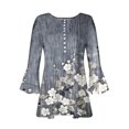 thumbnail image 4 of CYMMPU Floral Printed 3/4 Sleeve Tunic Tops Fall Trendy Shirts Spring Tops Loose Fit Blouses for Women Dressy Casual Button V Neck Flare Sleeve Empire Waist A Line T-Shirts S, 4 of 5