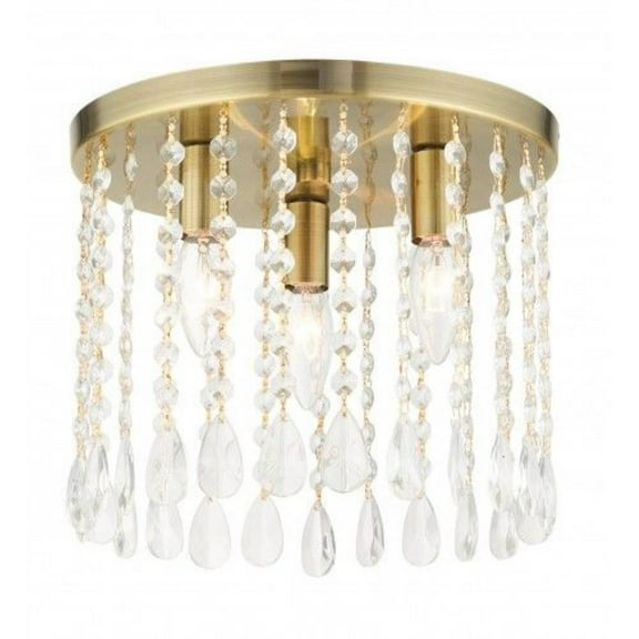 3 Light Flush Mount in Glam Style 11 inches Wide By 9.25 inches High-Antique Brass Finish Bailey Street Home 218-Bel-4362949