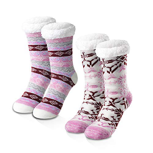 womens purple fuzzy sherpa christmas holiday snowflake slipper socks new 