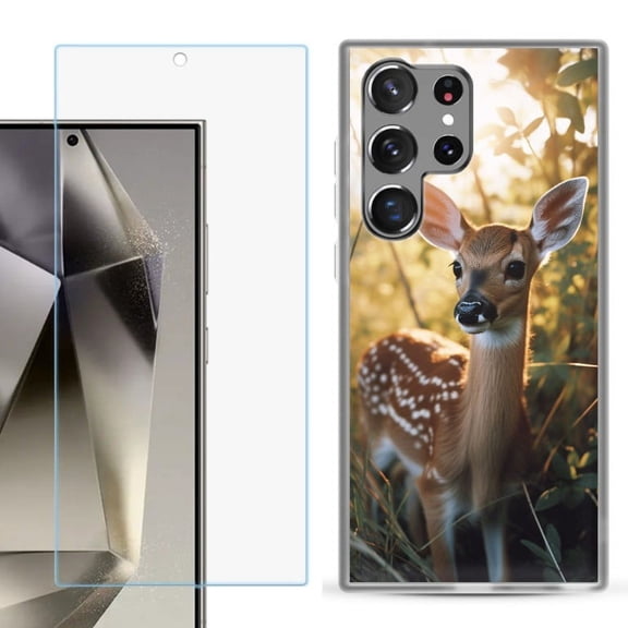 OneToughShield ® Compatible with Samsung Galaxy S24 Ultra, Shockproof Phone Case, with Tempered Glass Screen Protector - Fawn Deer