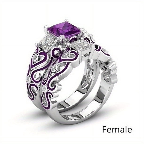 Stylish Purple Couple Stainless Steel Rings for Weddings and Engagements - Perfect Gift for Him or Her