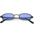 thumbnail image 1 of 90's Small Rectangle Sunglasses Slim Arms Color Tinted Lens 45mm (Black / Blue), 1 of 4