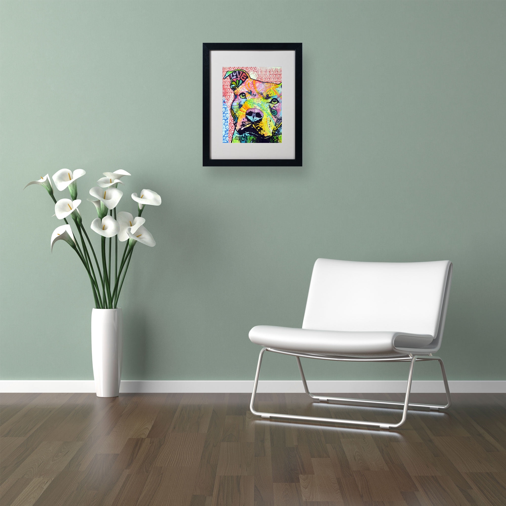 Matted art under acrylic in a black frame