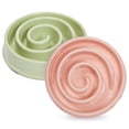 thumbnail image 1 of 2 Pack Interactive Spiral Dog Bowl, Slow Feeder Pet Dish, Pink and Green, 1 of 6
