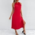 thumbnail image 6 of SMihono Formal Satin Dress for Women Minimalist Elegant Crewneck Sleeveless Long Slit Side Cocktail Party Dresses Red M, 6 of 8