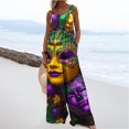 thumbnail image 2 of Moxiu Mardi Gras Overalls for Women Holiday Jumpsuits Dressy Casual Carnival Graphic Overalls Loose Wide Leg Rompers with Pockets 2025 Multicolor,M, 2 of 7