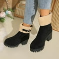 thumbnail image 5 of Lovzfmll Winter Boots for Women, Ankle Boots High Heel Faux Fur Belt Buckle, Chunky Heel Round Toe Booties Warm Casual Black Boots, 5 of 9