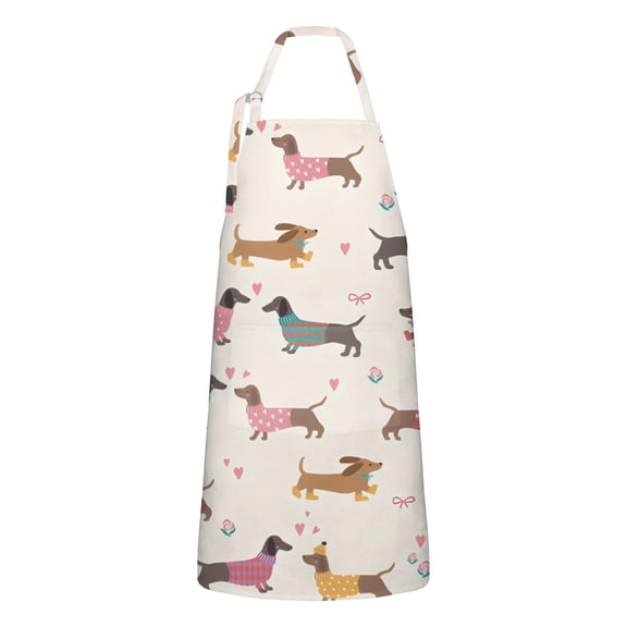 Colorful Funny Dachshund Apron-Garden Aprons for Women with Pockets-Cotton Linen Waterproof Kitchen Cooking Gardening Aprons Adjustable for Kitchen,Cooking,BBQ and Salon 33x27 Inch