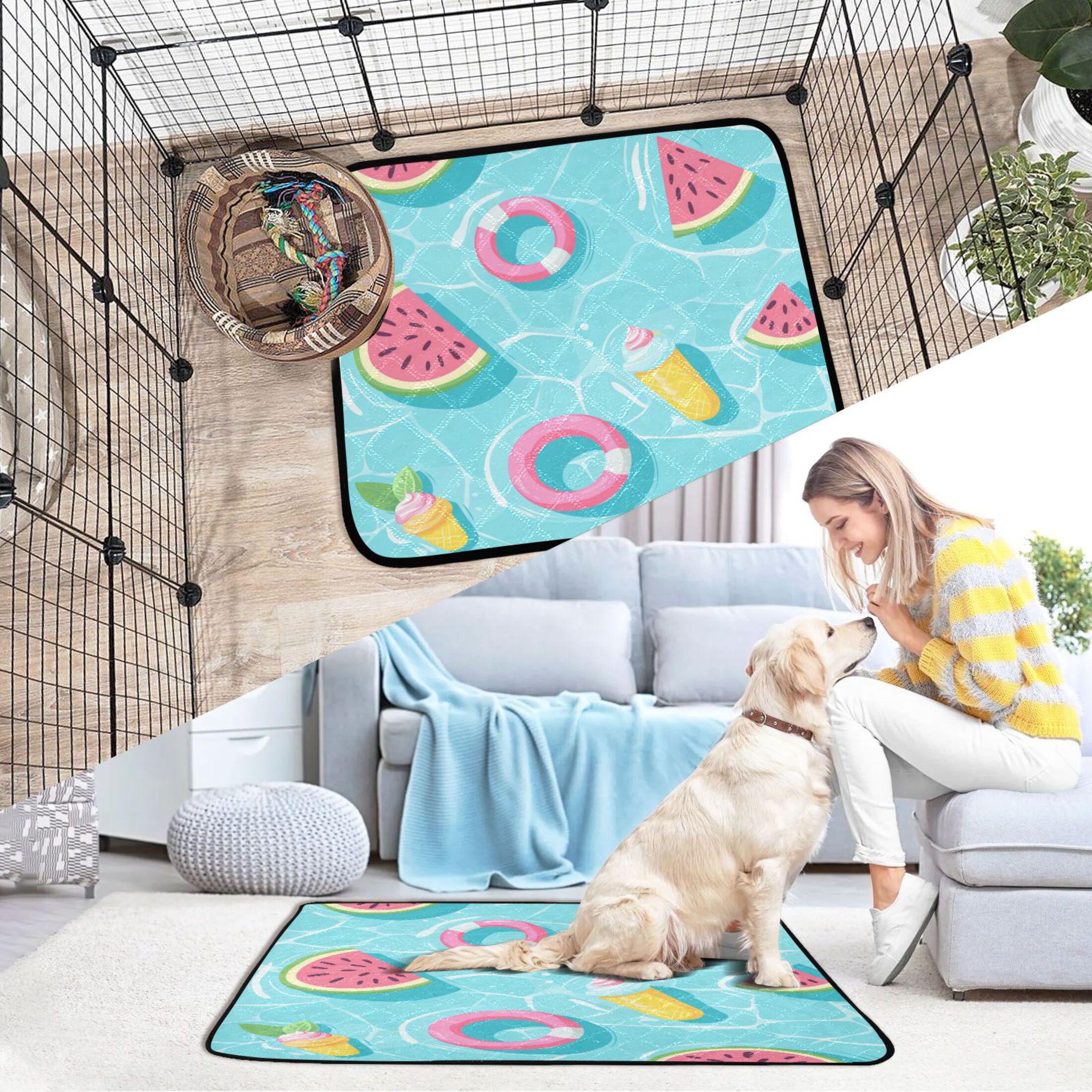 Washable Pet Pee Pads with Super Absorbent Reusable Training Pads for Dogs & Cats Cute Pool Background