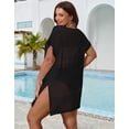 thumbnail image 5 of Drvitor Plus Size Swimsuit Cover Up for Women V-Neck Short Sleeve Crochet Tops Casual Loose Beach Swim Cover Up with Side Split, 5 of 8