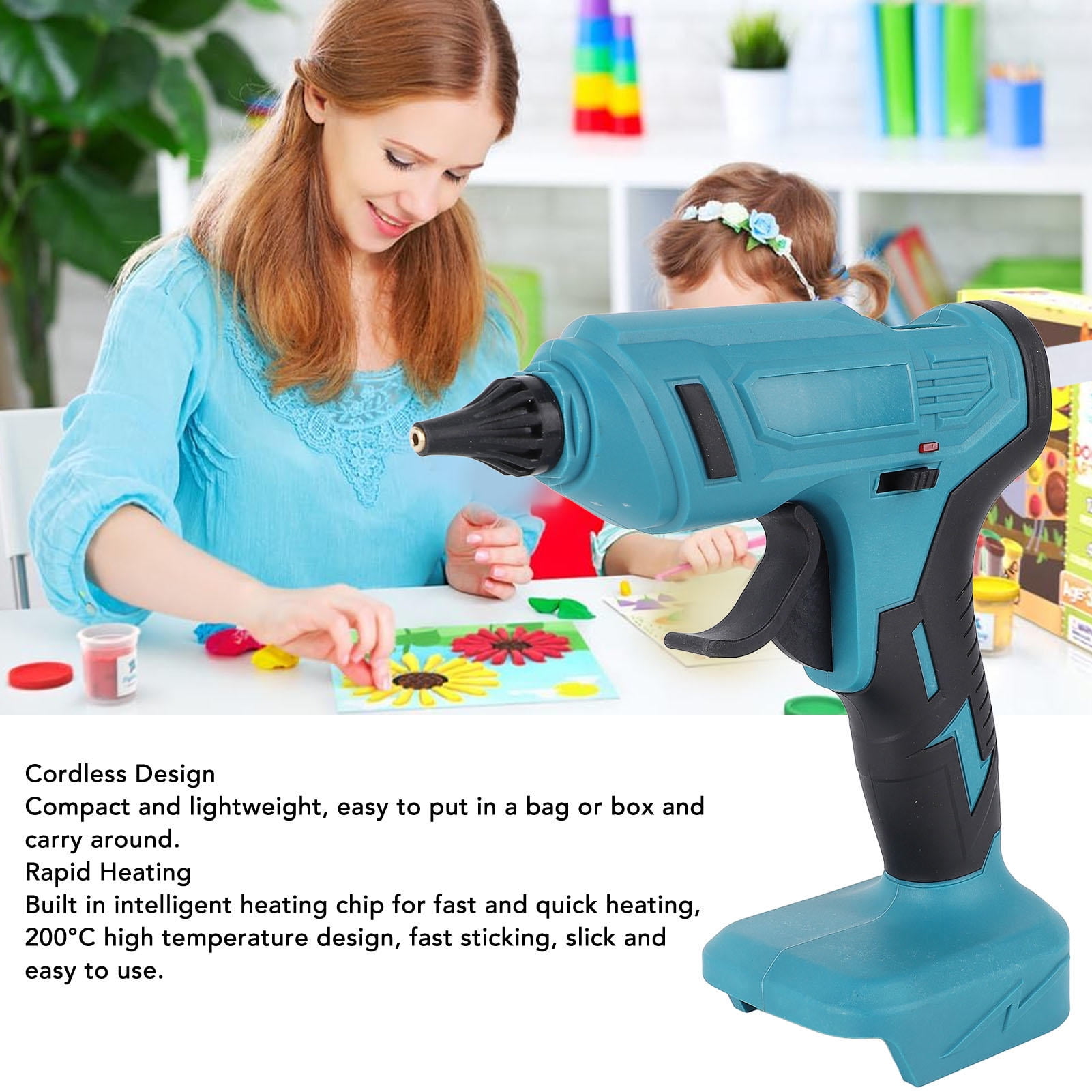 Yajisi Cordless 200°C Rechargeable Hot Melt Gun – 18V Li Battery, Rapid Heat, Anti‑Leak, 11mm Glue Sticks, Multi‑Material Craft & Repair Tool