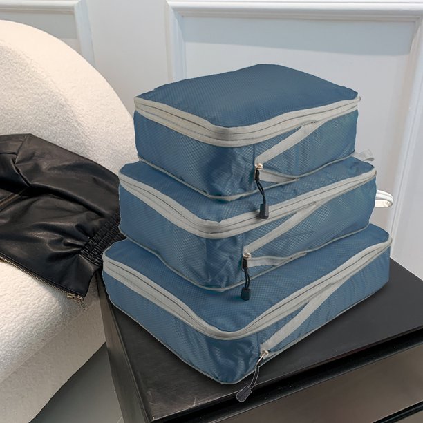 Bolsas De Almacenamiento De Viaje Bolsa para guardar ropa, 3 uds., comprimible, plegable, para vacaciones familiares (azul oscuro)
