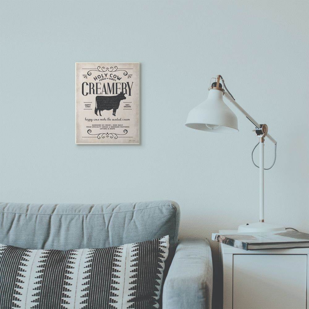 Stupell Industries Creamery Cow Rustic Farm Textured Word Design Wall Plaque Art by Stephanie Workman Marrott
