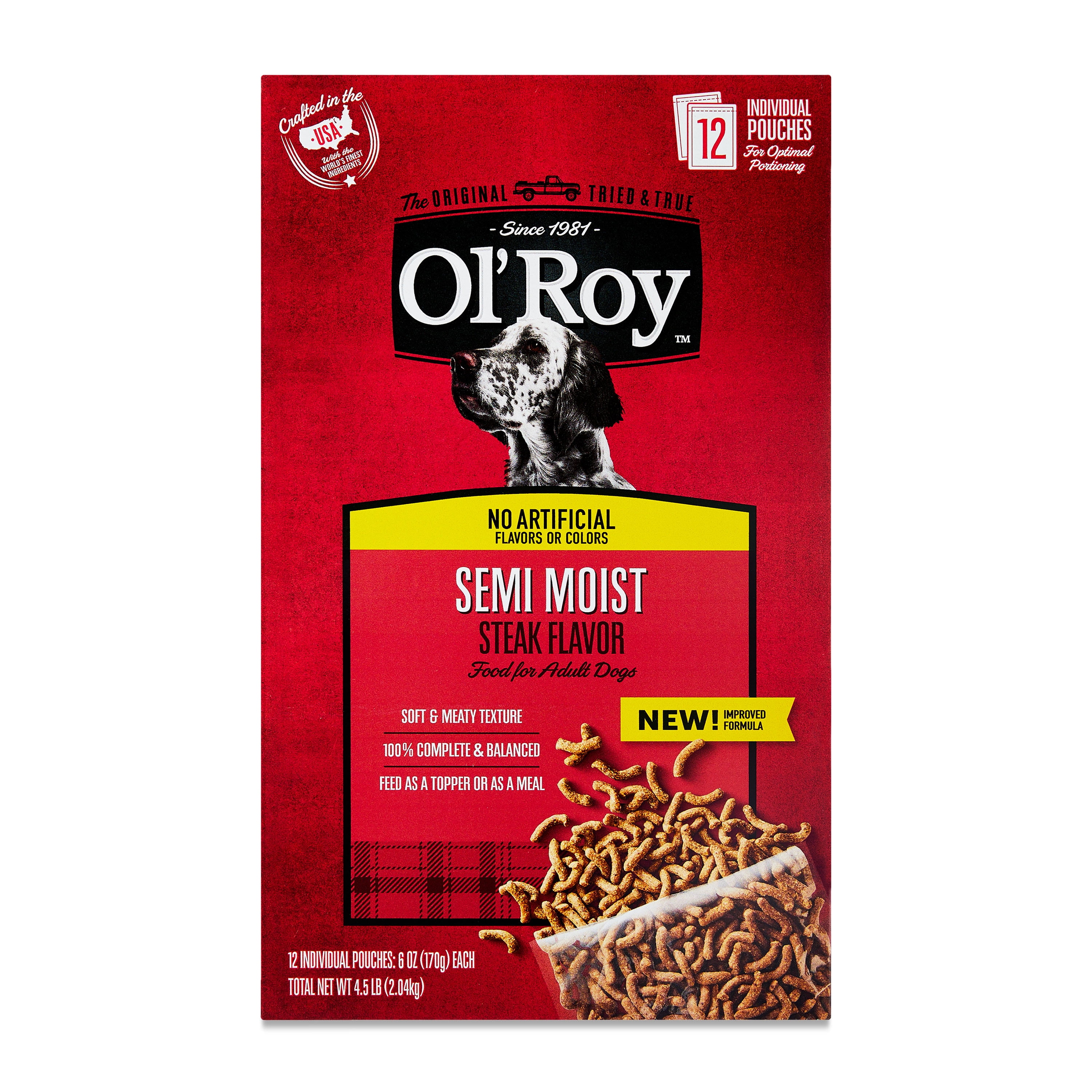 (8 pack) Ol' Roy Semi Moist Steak Flavor Dog Food, 4.5 lb, 12 Pouches