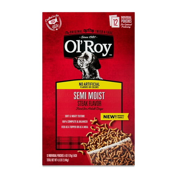 Ol' Roy Semi Moist Steak Flavor Dog Food, 4.5 lb, 12 Pouches