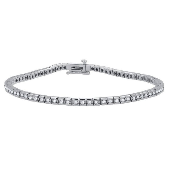 14K White Gold Women's Round Cut 1 Row Diamond Tennis Bracelet 7 inch 3/4 Ct.