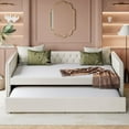 thumbnail image 2 of Full Size Daybed, Upholstered Tufted Sofa Bed with Trundle, Daybed with Button & Copper Nail on Square Arms, Full Daybed with Twin Trundle, Gray, 2 of 15