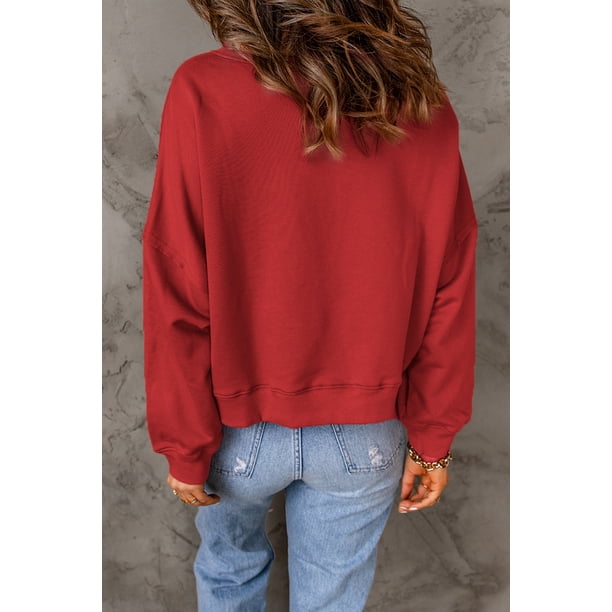 ABPHQTO Sudadera de mujer con hombros caídos y botones delanteros rojos