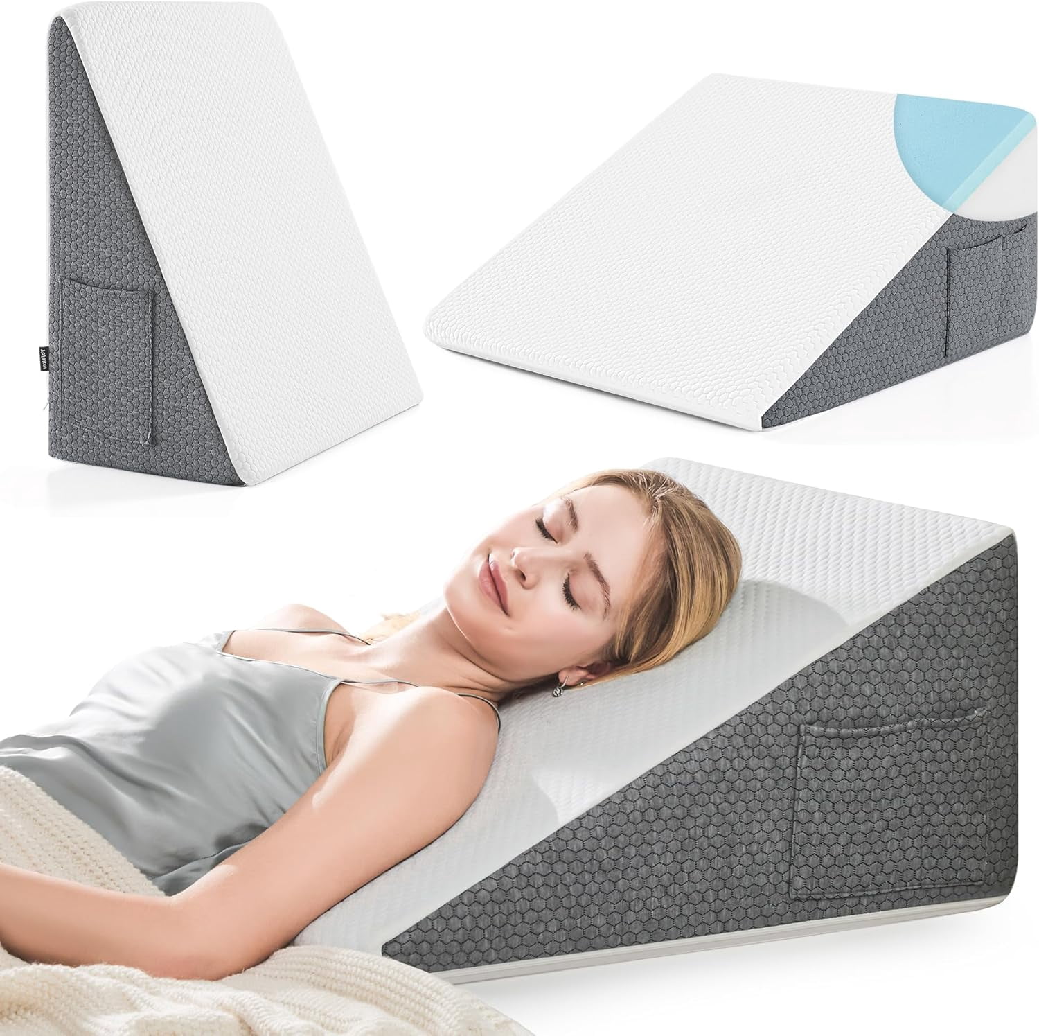 Wedge Pillow 7.5 Inch Memory Foam for Acid Reflux Relief Snoring Support Post Surgery Comfort with Removable Cover