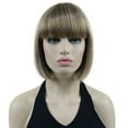 thumbnail image 1 of Short Bob Wig with Flat Bangs for Lady Women, Straight Synthenic Wigs for Cosplay Daily Party, 8 inch, Blonde Brown, 1 of 9