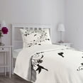 thumbnail image 3 of Ambesonne Black and White Quilted Bedspread Set 2 Pcs, Curves Swirls Bird, Twin Size, Black White, 3 of 5
