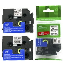 2/Pack LM Tapes - Premium 1" Black Print on White Label (24mm 0.94 Laminated) Compatible with TZe-251 P-touch Tape and comes with a great Tape Color/Size Guide for easy reordering.