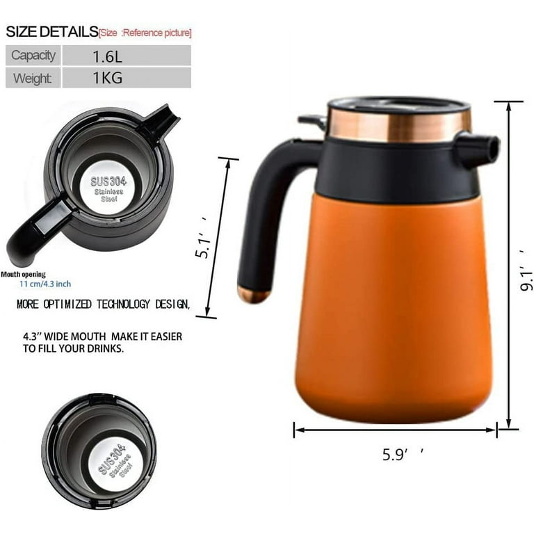 Homgreen 1.6L Coffee Carafe Vacuum Coffee Thermos for hot drinks