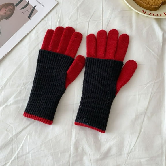 Zhuge Women's Thermal Knit Winter Gloves – Elastic Cuff, Stylish & Cozy Warm Gloves-Red