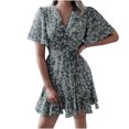 thumbnail image 1 of Moda mujer Casual suelto seguidor estampado cuello en V manga corta cinturón Mini vestido largo Fridja  qw5919, 1 of 1