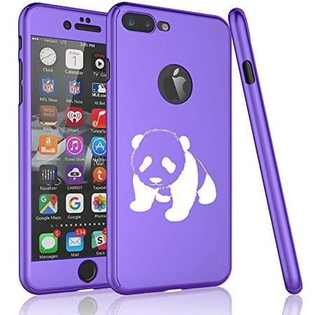 For Apple iPhone 360° Full Body Thin Slim Hard Case Cover + Tempered Glass Screen Protector Baby Panda (Purple For iPhone 6 Plus / 6s Plus)