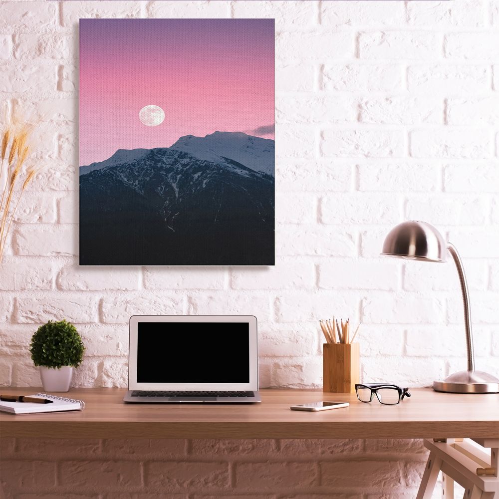 Stupell Industries Moon Rise over Mountains with Pink Sky Photograph Designed by Unsplash