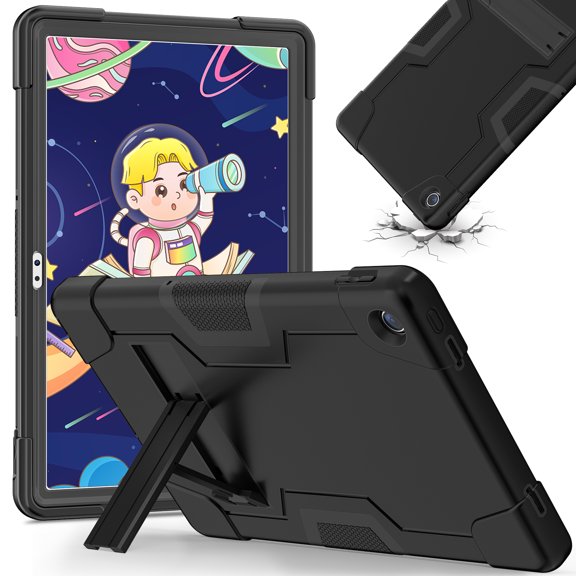Allytech Lenovo Tab M10 Plus 3rd Gen Case 10.6" 2022 Released - Rugged Protective Shockproof Dual Layers Hybrid TPU Rubber PC Kickstand Kids Friendly Case Cover - Black